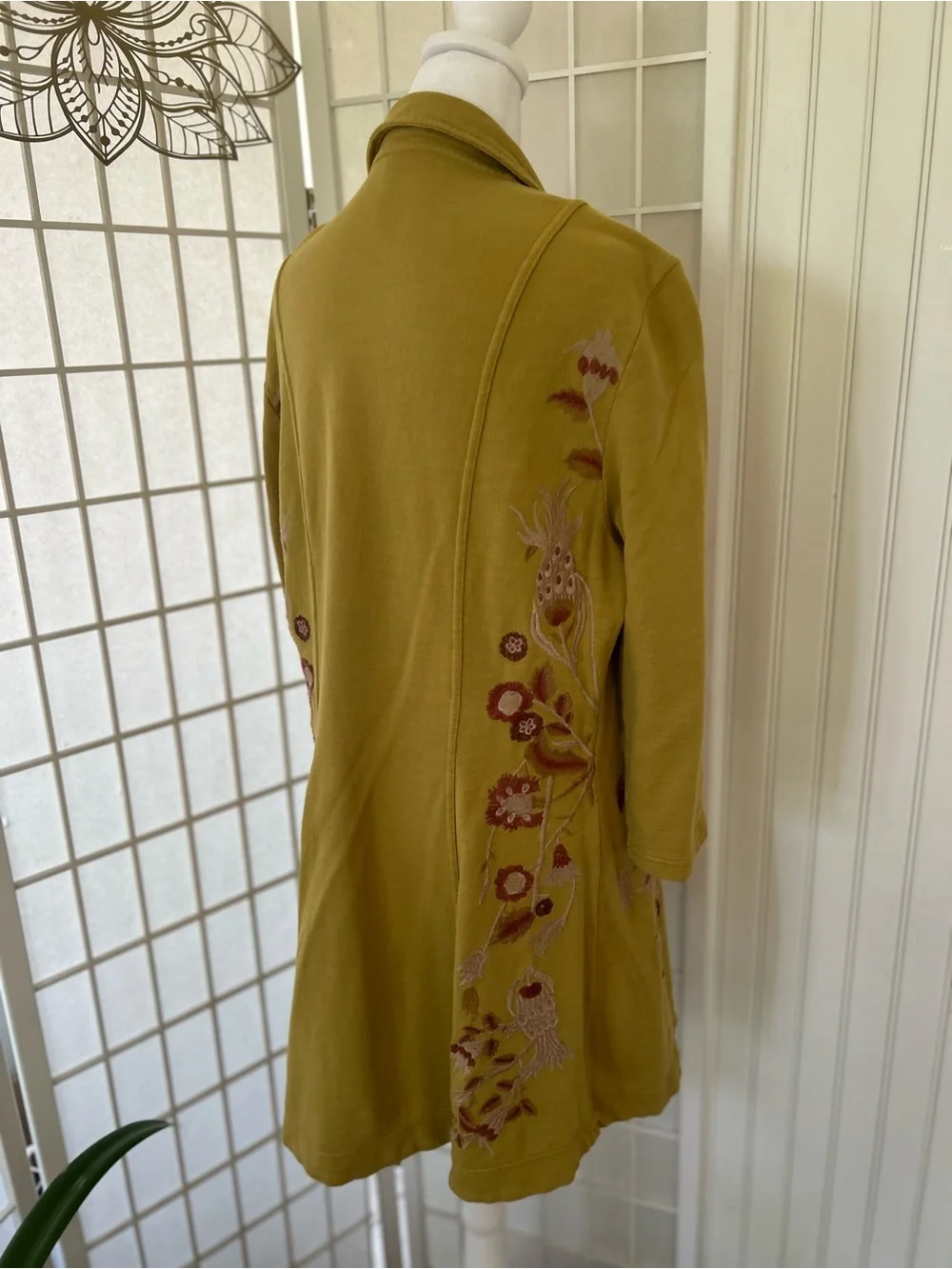 XCVI Embroidered Cotton Jacket Cardigan Large Olive Green Boho